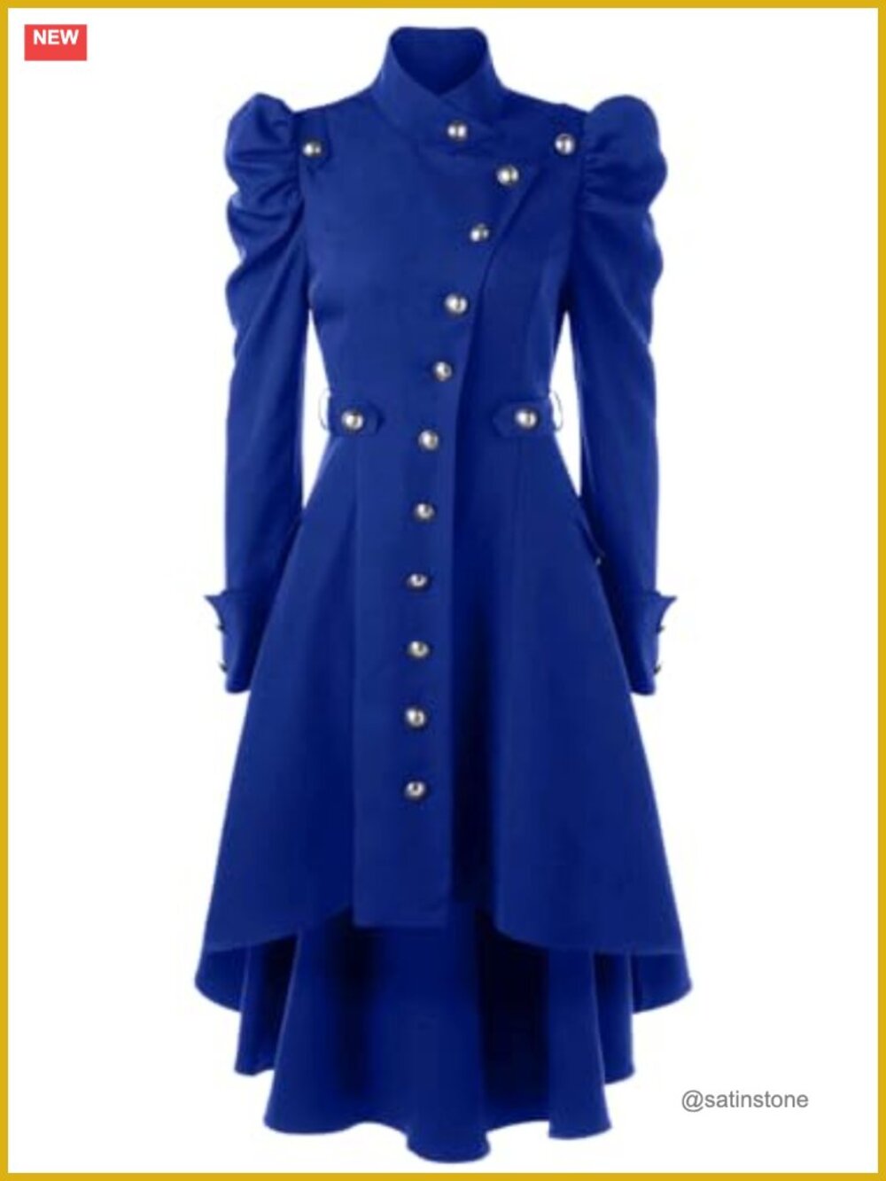 Victorian Steampunk Swallow Tail Trench Coat High Low Button Puff Sleeve
